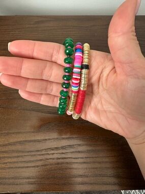 Colorful Beaded Bracelet Stack with Green Faceted Strand